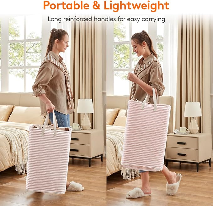 Lifewit 2 Pack Laundry Hamper Large Collapsible Laundry Baskets, Freestanding Waterproof Clothes Hamper with Easy Carry Handles in Laundry Room Bedroom Bathroom College Dorm for Adults, Pink, 2 x 80L