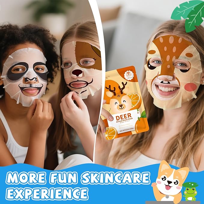 54 Pack Animal Kids Face Mask Spa, Bulk Collagen Hydrating Sheet Face Masks Skincare for Girls Teens, Christmas Gifts, Birthday Gifts, Stocking Stuffers for Women