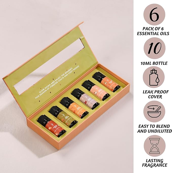 Folkulture Essential Oils Set of 6 for Diffuser - Pumpkin Spice, Caramel, Vanilla Fragrance Oil Scents for Home