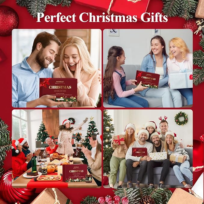 Christmas Scented Candles Set, 6 Pack Winter Scented Candles for Home, Holiday Gifts for Women & Men, Soy Candles Scents of Christmas Tree, Spice, Wreath, Apple Cinnamon, Chocolate Orange, Jingle Bell