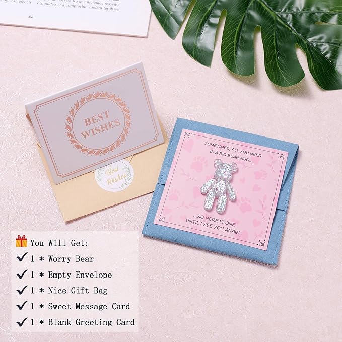 Pocket Bear Hug, Anxiety Relief Gifts for Women Men, Mental Health Positivity Gifts, Thinking of You Gift, Emotional Support Gift, Comforting Present for Son Daughter Back to School, White