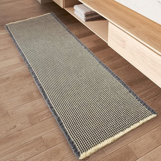 AMOAMI Upgraded Waffle Runner Rug Super Absorbent Non Slip Bath Mats for Bathroom Washable Bathroom Runner Rug with Tassels, Ideal for Hallway Bedroom Laundry Room, Dark Grey & Yellow, 17" x 48"