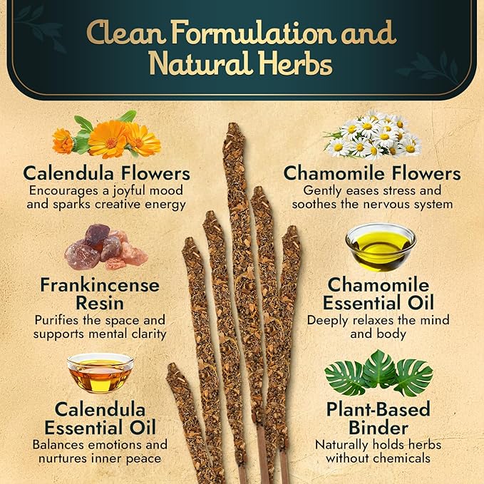 Sagrada Madre Chamomile Incense Sticks - 9 Extra Long Rods for Abundance, Peace, Love & Protection - Infused with Natural Calendula, Frankincense & Essential Oils - 50-Minute Burn Time for Meditation