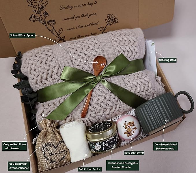 Get Well Gift Baskets for Women&Men - Self Care Package/After Surgery, Sympathy/Relaxation Gifts, Thinking of You/Grief/Bereavement/Miscarriage/Thank You Gifts for Women (Dark Green)