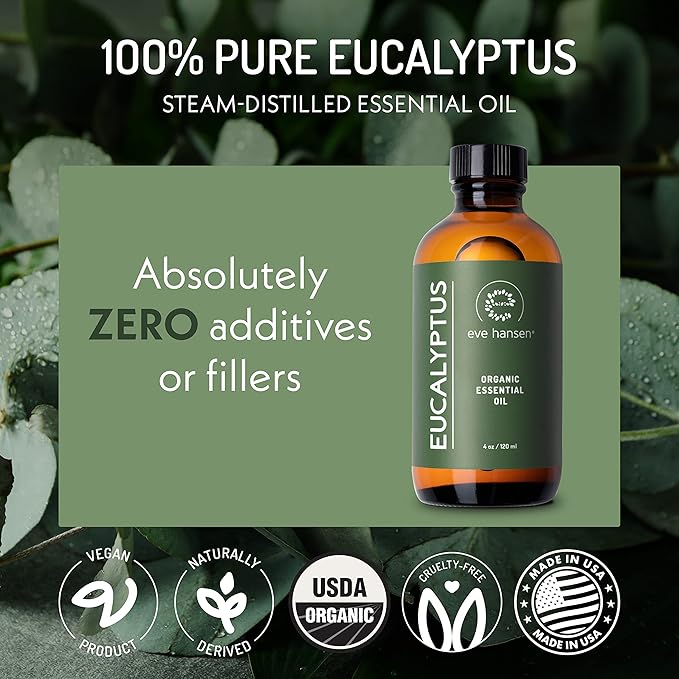 Eve Hansen Organic Eucalyptus Essential Oil 4oz | Topical & Aromatherapy | Sauna Essential Oil