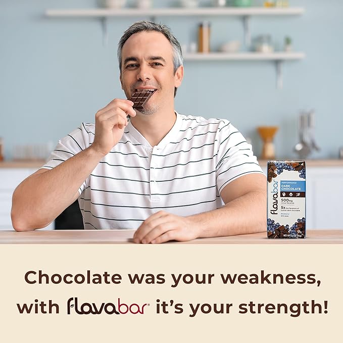 FlavaBar Performance Dark Chocolate | 500mg Cocoa Flavanols | Blueberry | 6 Pack, 3.4 oz bars