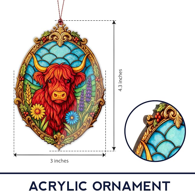 Highland Cow Ornaments-Highland Cow Gifts-Christmas Ornament 2025-Vintage Farmhouse Christmas Ornament - Christmas Ornaments 2025-White Elephant Gifts-Xmas Tree Funny Decoration RUSATEN Cowxmas 1