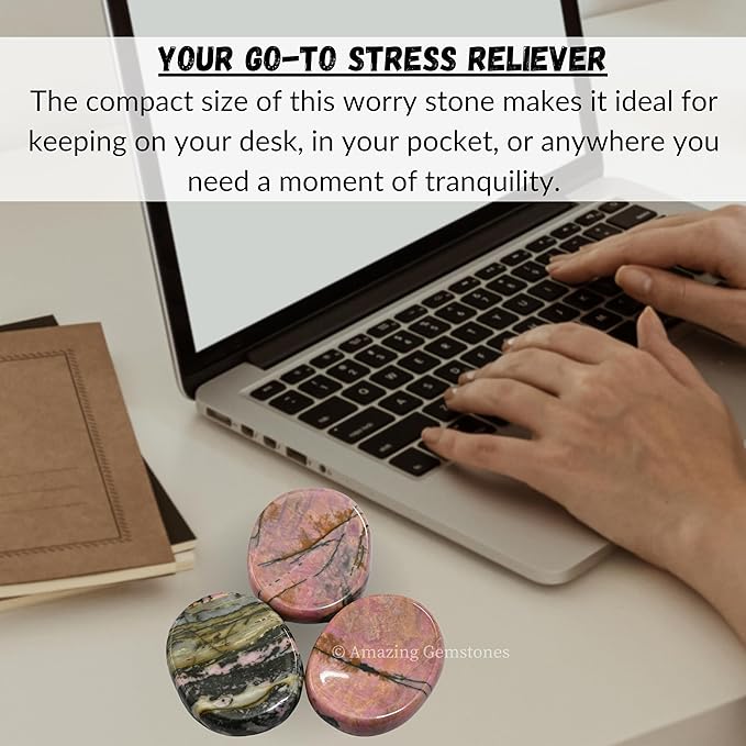 Amazing Gemstone Rhodonite Worry Stone - Pink Crystal for Stress Relief & Meditation