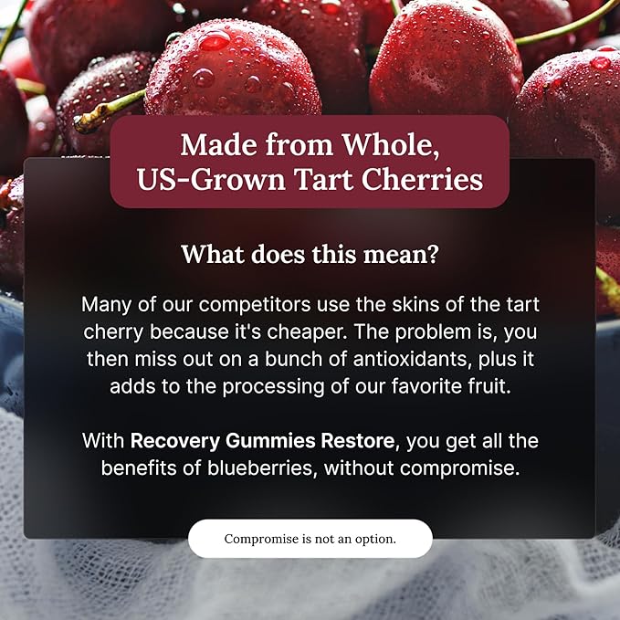 For Wellness Recovery Gummies Restore | Tart Cherry Energy Supplements with Electrolytes for Muscle Soreness, Post-Workout Performance & Recovery | Vegan, Non-GMO, 30 Count
