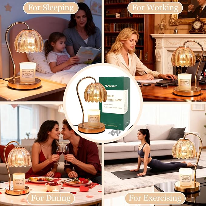 Flower Candle Warmer Lamp with Timer & Dimmer, Aromatherapy Candle Lamp for Scented Candles, Modern Amber Glass Candle Lamp Warmer, for Her, Home Bedroom Decor
