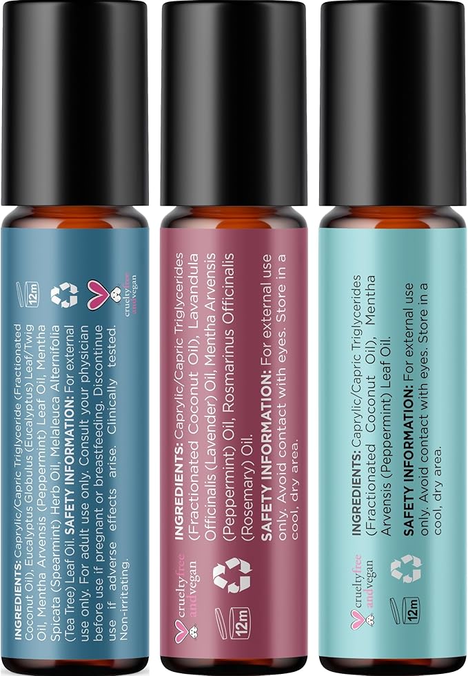 Headache Roll on Essential Oils - Aromatherapy Essential Oils Sets Variety Pack with Peppermint Clarify and Breathe Essential Oil Roll Ons - Fun & Cute Wellness Gift for Young Women Teens & Girls