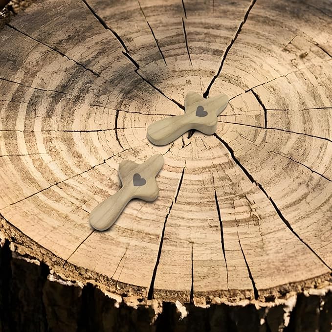 Atlodas Cross My Heart, Encouragement Gift, Relieve Anxiety Comfort for Clutching, Clinging and Praying, Pocket Olive Wood Cross Religious Gift for Children and Adults (B, 3Pcs)