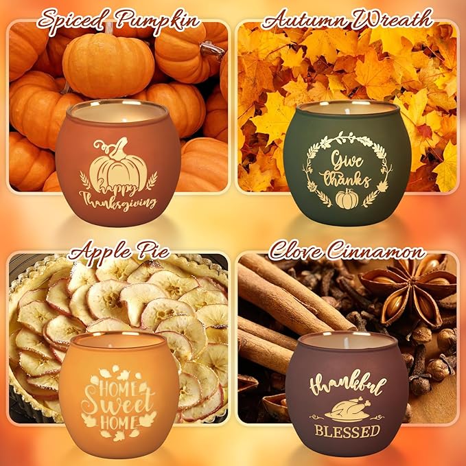 Lanpn Fall Thanksgiving Scented Candles Gift Set, 4 Pack 16oz Fall Aromatherapy Candle, Glass Jar Candles for Woman Man, Autumn Pumpkin Fragrance Table Farmhouse Decoration Tabletop Centerpiece