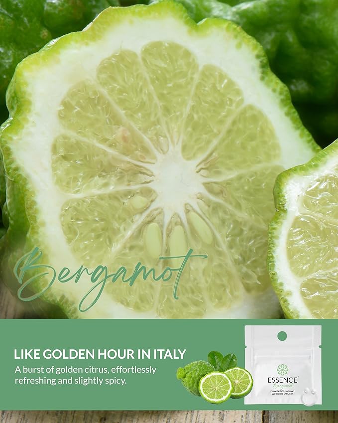 Essence Wearable Aromatherapy Nasal Diffuser – Bergamot Essential Oil Nose Ring Silicone Inhaler for Stress & Mood Support - Made in USA & Travel-Friendly (3 Pack)