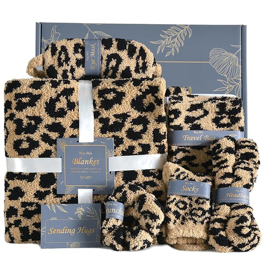 Care Package Get Well Soon Gift Baskets Self Care Gifts for Women Birthday Gift Basket for Her, Birthday Box Leopard Print Gifts for Women Mom Wife Daughter Sister Friends Leopard Brown
