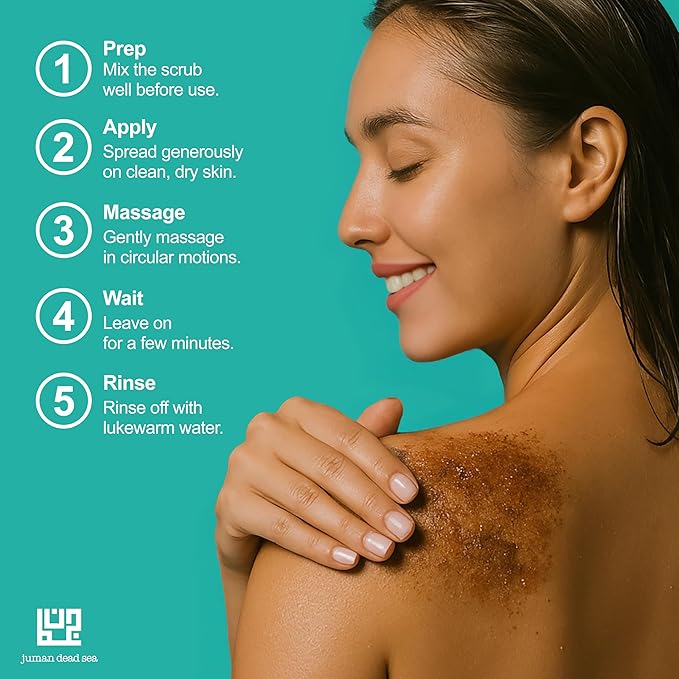 Juman Dead Sea Minerals Exfoliating Coffee Body Scrub | Enriched with Almond & Coconut Oils for Moisturized, Smooth Skin | Dead Sea Salt Scrub | SlS & Paraben Free | Vegan | 11.46 Oz