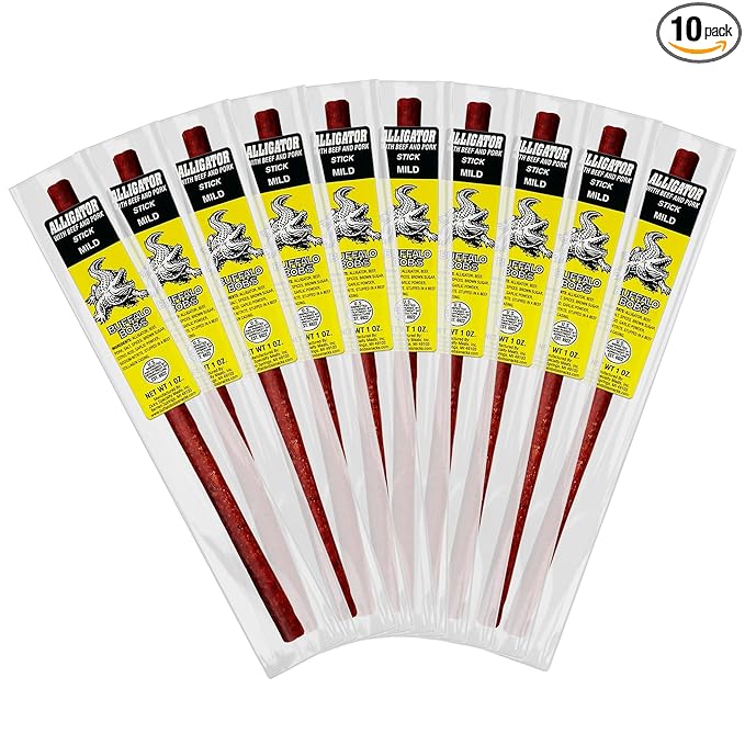 Buffalo Bob's Wild Game Meat Snack Stick - Alligator Mild Stick 10 Pack