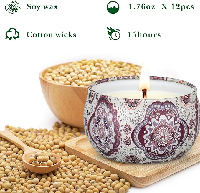 Scented Candles Gift Set, 12 Pack Candles for Home Scented, 21.12 oz Long Lasting Soy Wax Aromatherapy Candle Set with Gift Box, Birthday Gifts for Women