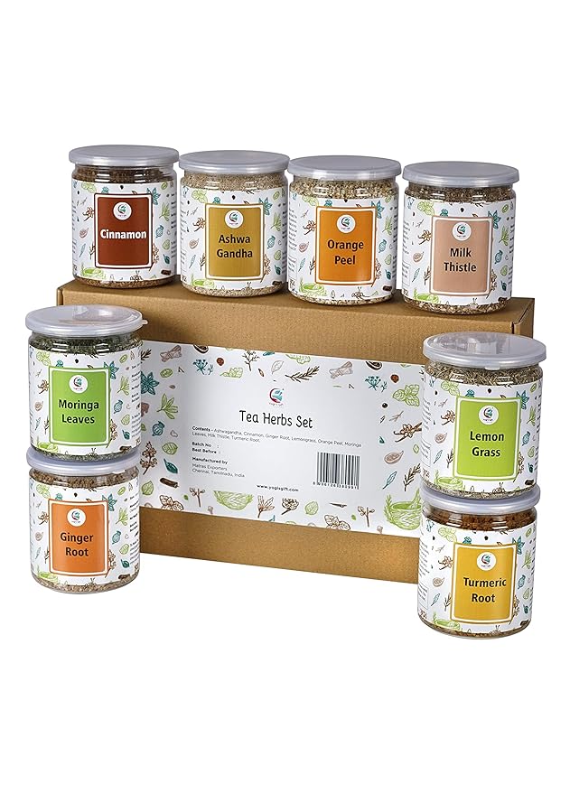 Loose Leaf Herbal Tea Set – 8 Premium Herbs - Up to 450 Cups - Ginger, Turmeric, Lemongrass, Moringa, Cinnamon, Orange Peel, Milk Thistle, Ashwagandha | Wellness Gift by Yogi's Gift®