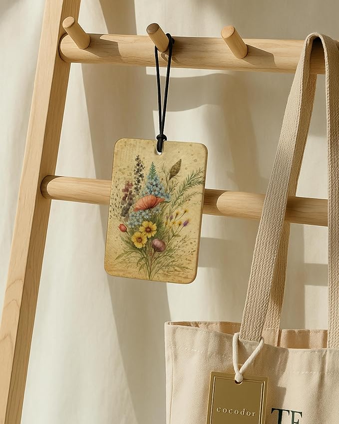 Vintage Floral Car Air Freshener 4 Pcs, Retro Cottagecore Wildflower Hanging Air Freshener for Cars Closet Drawer Books, Flower Car Accessories Mirror Decor for Women