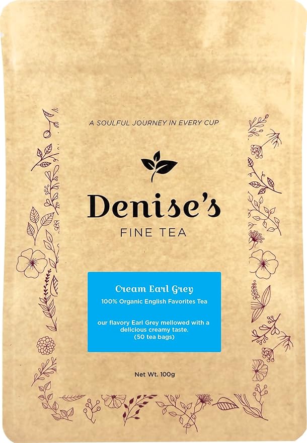Denise's Fine Tea, USDA Organic, Cream Earl Grey, English Favorites Tea, 50 tea bags (100g)