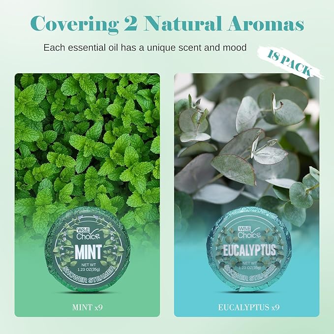 W&E Choice Shower Steamers Aromatherapy 18 Pcs- Shower Bombs Birthday Gifts for Women, Eucalyptus Mint Essential Oils for Daily Relaxation & Stress Relief, Gift for Women & Men, Mom, Teen