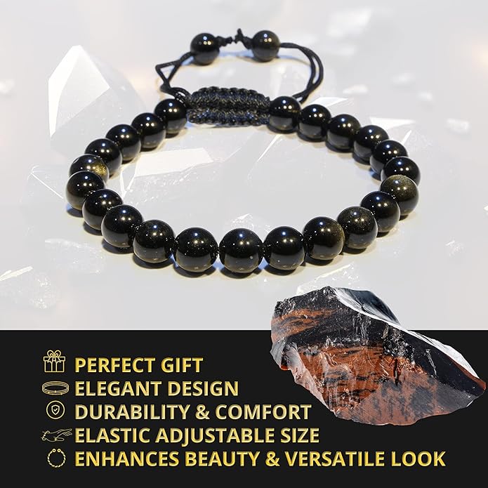 Energy Protection Crystal Handmade Adjustable Bead Bracelet Perfect for Men, Women’s Gift - Gemstone Healing Stretch Bracelet Pulsera Para Hombre Mujer Stocking Stuffer