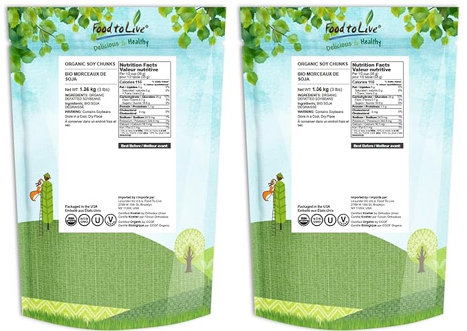 Food to Live Organic Soy Chunks 6 Pounds, – Unsalted Nuggets, High Protein. Plant-Based. Meat Alternate Substitute. Non-GMO. Vegan, Kosher, Bulk