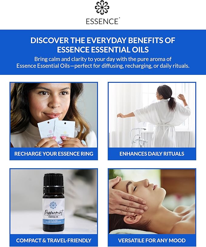 Essence Peppermint Essential Oil – 100% Pure & Therapeutic Grade – Perfect for Aromatherapy, Diffusers & Recharging Essence Nasal Diffuser Rings – Natural Stress & Mood Support (5mL)