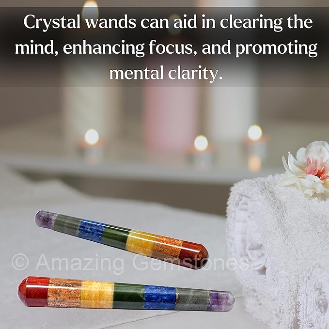 Amazing Gemstone Large Chakra Crystal Wand Massage Stick - Pelvic Wand Gua Sha for Adults - Crystals and Healing Stones Massage Wands for Adults Gifts (Smooth)