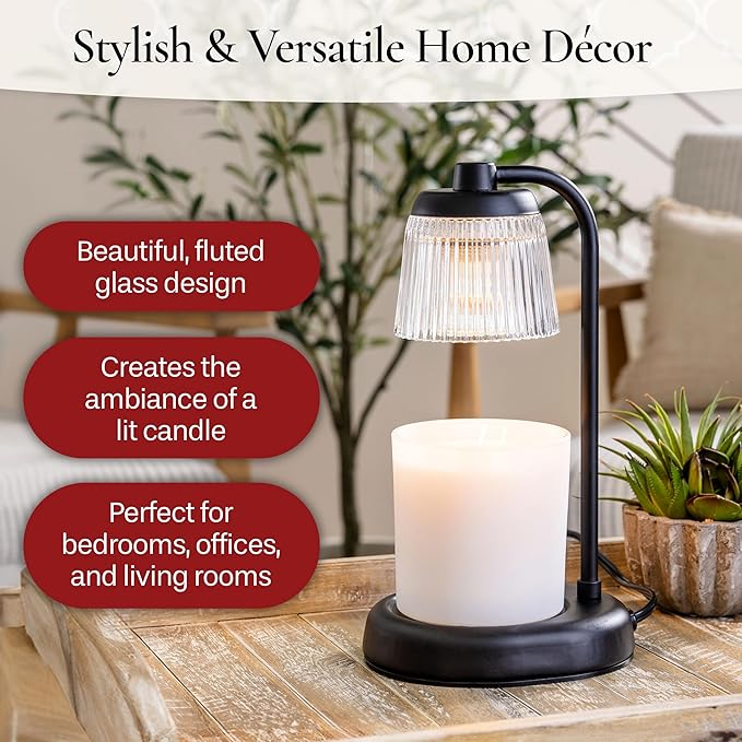 Candle Warmers Etc. Fluted Glass Lamp – for Top-Down Warming & Flame-Free Fragrance