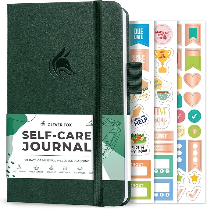 Clever Fox Self-Care Journal Pocket – Daily Reflection Notebook – Mental Health & Personal Development Planner, Meditation & Mood Log (Forest Green)