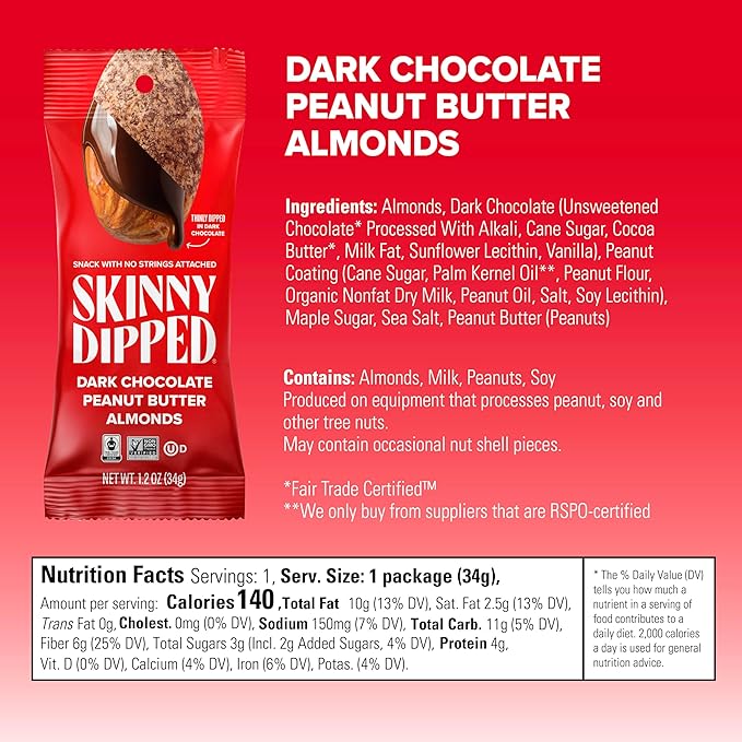 SkinnyDipped Snack Attack Almond Variety Pack, Chocolate Covered Almonds, Low Sugar, Gluten Free, Healthy Snack, 1.2 Ounce Bags (Pack of 15)