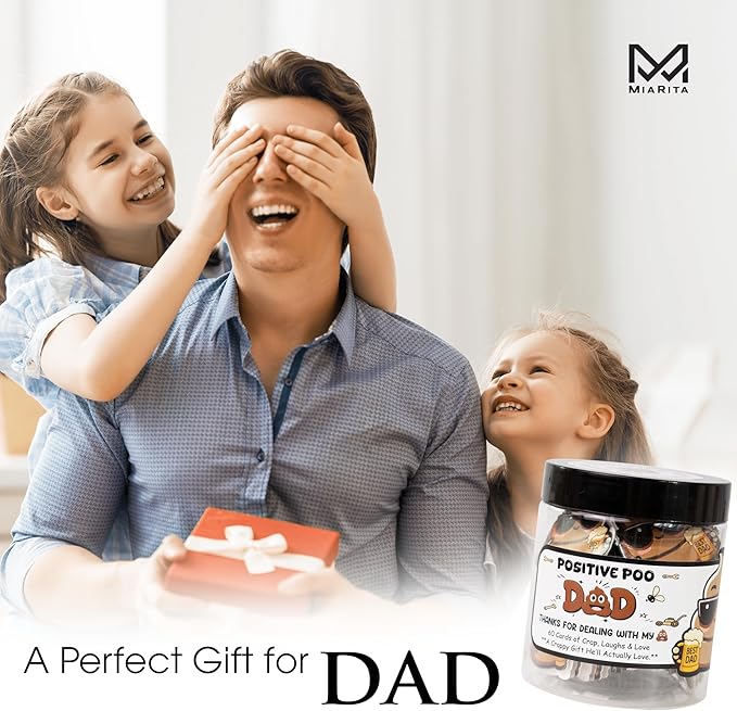 Emotional Support Jar, 60 Positive Cards in Jar, Affirmation Gifts for Women, Birthday Gifts for Girls, Teens (Positive Poo Dad)