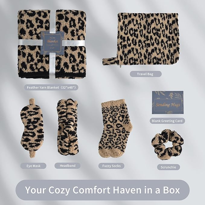 Care Package Get Well Soon Gift Baskets Self Care Gifts for Women Birthday Gift Basket for Her, Birthday Box Leopard Print Gifts for Women Mom Wife Daughter Sister Friends Leopard Brown