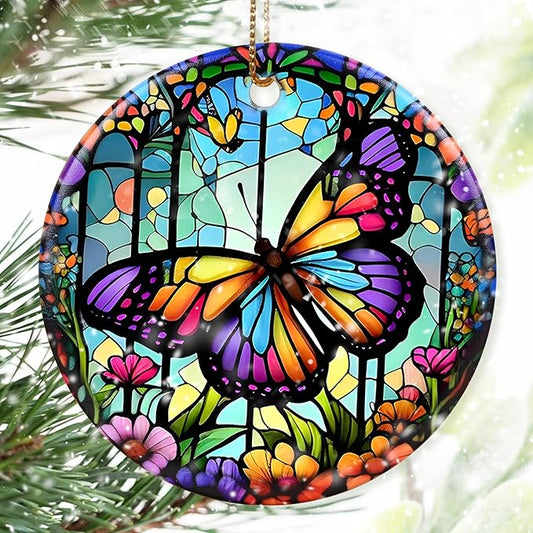 Colorful Ceramic Butterfly Christmas Ornaments - Butterfly Lovers' Gift, Christmas Decor & Tree Ornaments