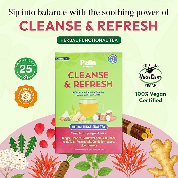 Ginger and Dandelion Root Tea – With Burdock Root, Licorice, Holy Basil, Edible Flowers Rose, Elderflower & Safflower – Vegan, Kosher, Caffeine-Free – Supports Hydration & Daily Wellness (25 Tea Bags)