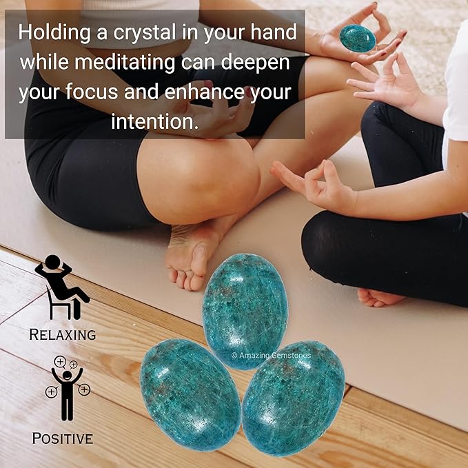 Amazing Gemstone Blue Apatite Crystals and Healing Stones - Palm Stone Crystals Piedra for Good Luck, Balanced Positive Energy, Meditation - Unique Stocking Stuffers and Birthday Gifts for Women, Men