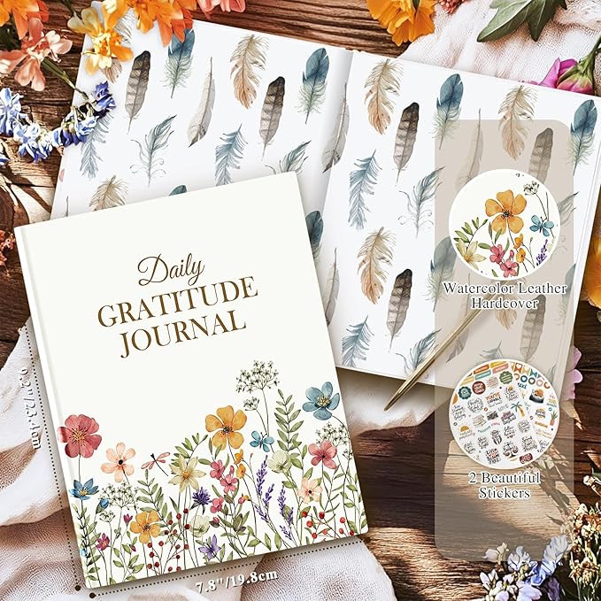 Lanpn Daily Gratitude Journal for Woman Men, 4 Month Affirmation & Mindfulness Planner, 7.8"x9.2" The 5 Minute Grateful Guided Diary, Undated Reflection Notebook with Positivity Prompts & Quotes