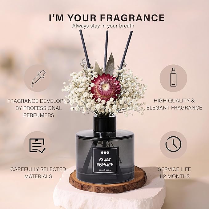 Flower Reed Diffuser Set, Essential Oils Scented Diffuser with Sticks, Home Fragrance Reed Diffuser for Bathroom Shelf Decor, 5.1oz / 150ml