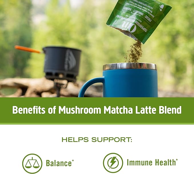 OM MUSHROOM SUPERFOOD Matcha Latte Blend Mushroom Powder, Single Serve, 10 Count, Green Tea, Lion's Mane, Reishi, Chaga, Turkey Tail, Focus & Stress Support Supplement