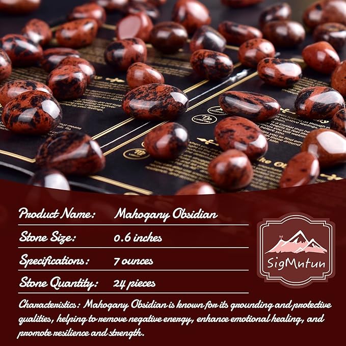 Mahogany Obsidian Healing Crystal Stone Set - 24 Pieces, 0.6" Natural & Polished Stones for Healing, Meditation, Reiki, Chakra, Crafting & Decoration