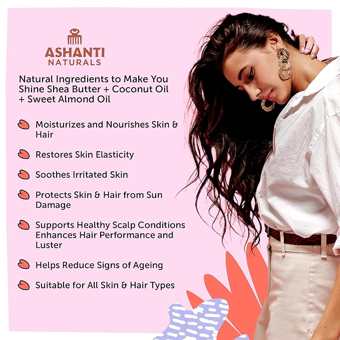 Ashanti Naturals Scented Whipped Shea Butter for Skin | Moisturizing African Raw Shea Butter, Almond Oil and Coconut (Coco Mango Souffle, 8oz)