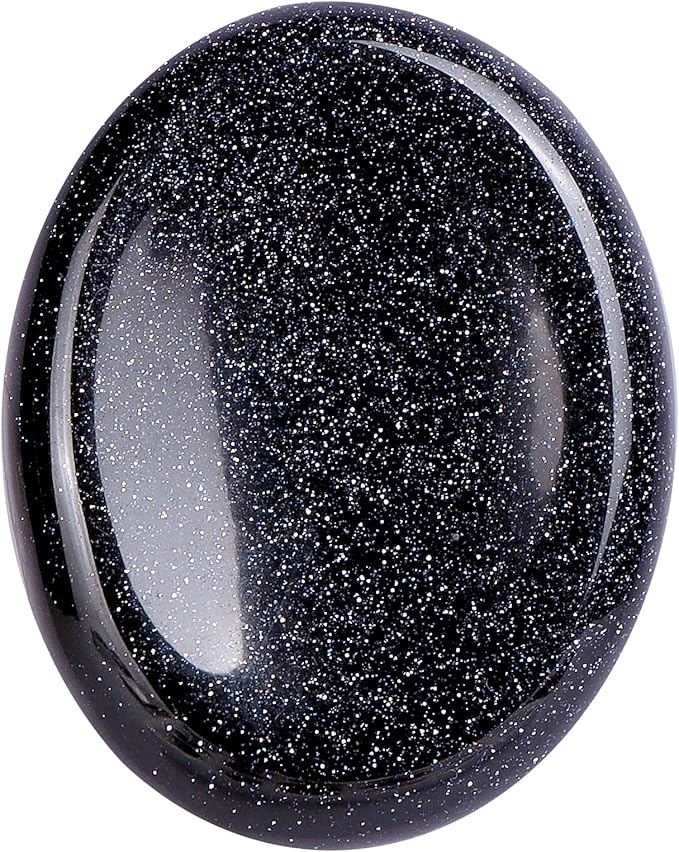 2" Worry Stone Blue Sand Crystal Palm Stones, Healing Goldstone Crystals for Anxiety Meditation, Turmalina Negra Thumb Stone Anxiety Relief Items Gift