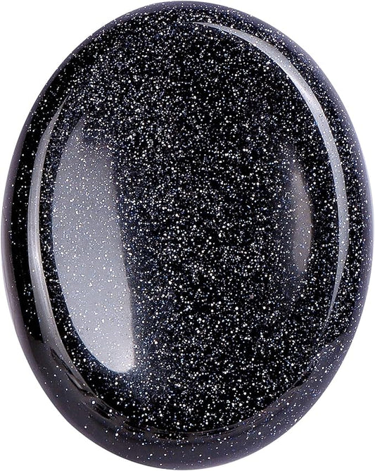 2" Worry Stone Blue Sand Crystal Palm Stones, Healing Goldstone Crystals for Anxiety Meditation, Turmalina Negra Thumb Stone Anxiety Relief Items Gift