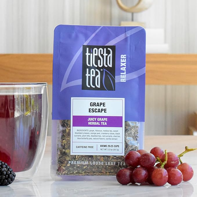 Tiesta Tea - Grape Escape, Loose Leaf, Juicy Grape Herbal Tea, Non-Caffeinated Fruit Blend, Makes Hot or Iced Up to 25 Cups, 2oz Resealable Pouch