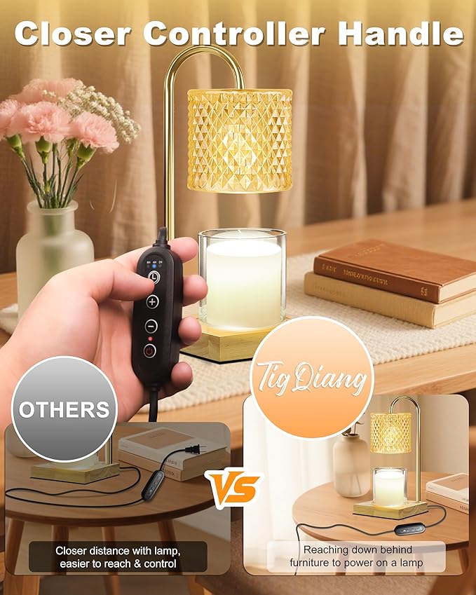 Candle Warmer Lamp with Timer Dimmer, Birthday Gifts for Women Mom, House Warming Gifts, Elegant New Home Decor, Wax Warmer for Jar Candles, Heater Lamp for Scented Wax, Amber Glass