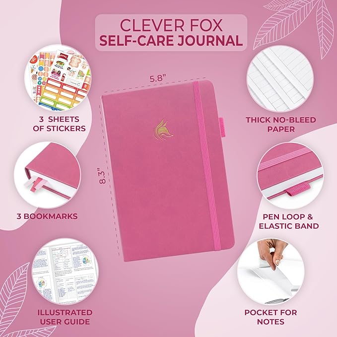 Clever Fox Self-Care Journal – Daily Reflection Notebook – Mental Health & Personal Development Planner, Meditation & Mood Log, A5 (Violet Blossom)