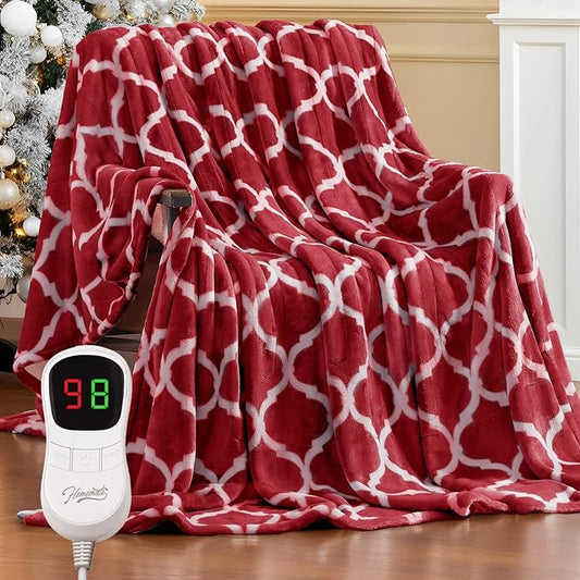 Homemate Heated Blanket Electric Throw - 50“x60“ Heating Blanket with 10 Fast Heat Levels 8 Hours Auto Off Soft Cozy Flannel Over-Heated Protection ETL Certification Keep Warming in Home