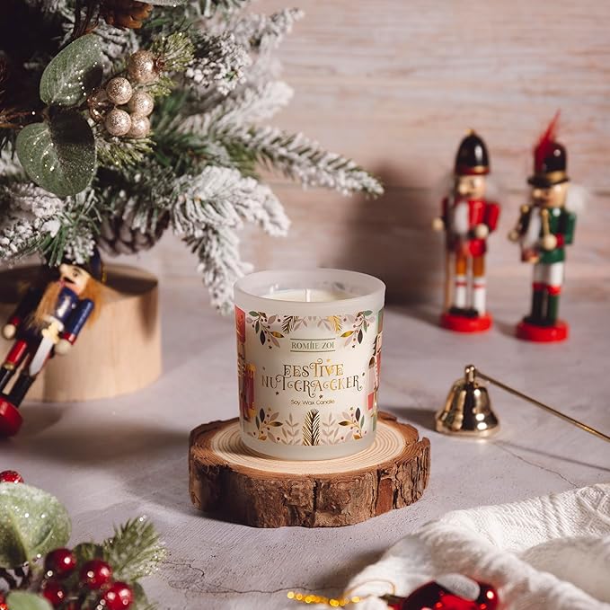 ROMIIE ZOI Christmas Scented Candle - 6oz Soy Wax Candle, Nutcracker Winter Candle for Home Decor, Infused with Sugar Plum Aroma-Forest Green Gift Box Packaged for Christmas Holiday Season Gift